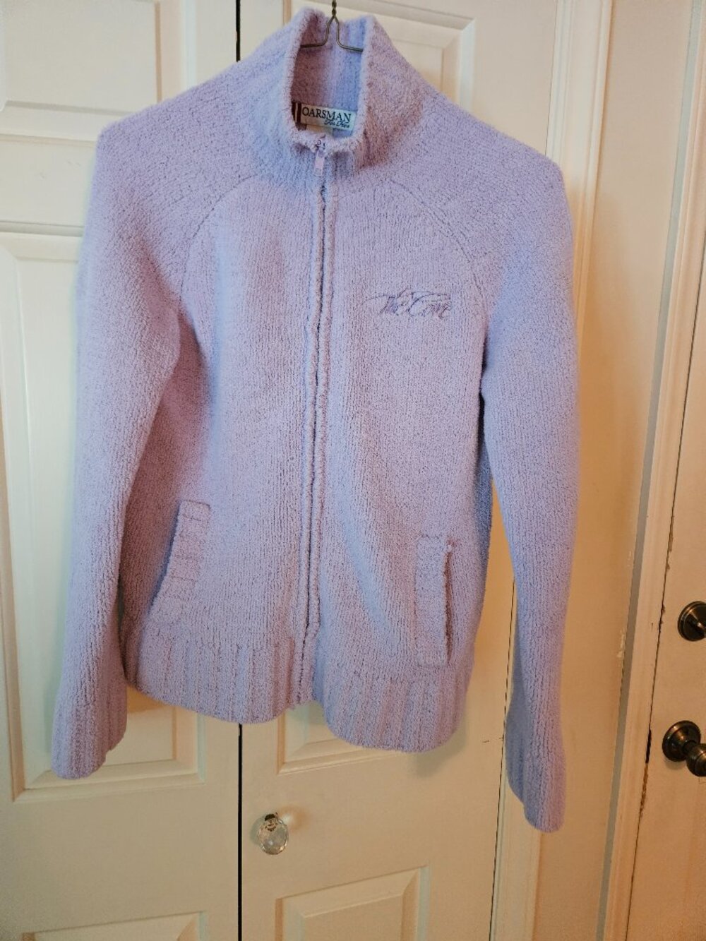 Oarsman For Her. Large zip up sweater. High collar. Extremely Soft. Purple. Pock